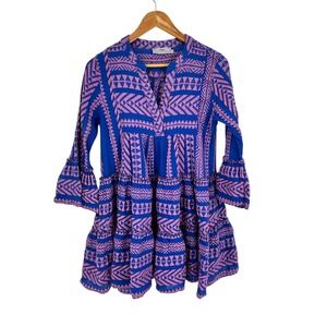 Devotion Twins Ella Dress Geometric Embroidered Blue Pink Mini‎ Small